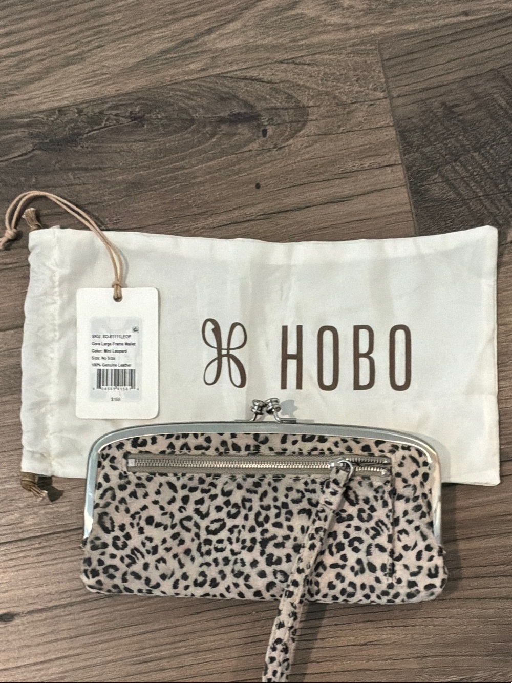 HOBO Leopard Print Leather Kiss-Lock Clutch in Beige and Black